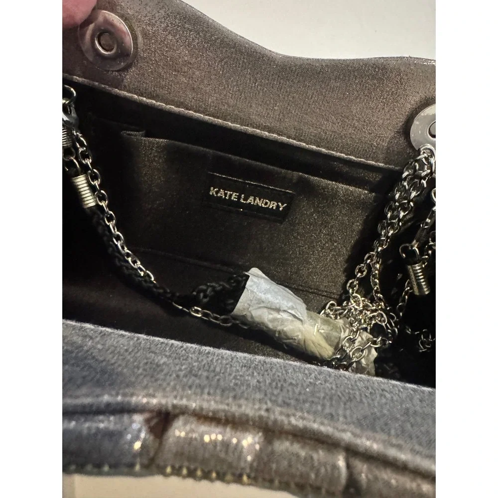 Kate Landry Pewter Evening‎ Clutch Bag Rhinestone Embellished Party Purse